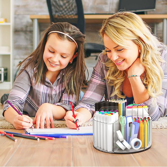 Absonic 500 PCS Acrylic Pencil Holder, 360 Rotating Clear Marker Organizer, Pen Crayon Marker Caddy Organizer for Desk, Desktop Storage and Organizer for Office School Art Supplies, 2 Pack - Image 9