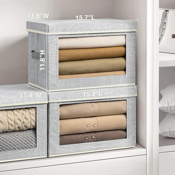 Homsorout Fabric Storage Bins with Lids, Large Storage Cubes with Window, Fabric Storage Baskets Bins for shelves, Closet Storage Boxes for Clothes, Towel, Office, 4 Packs, Blended - Image 2