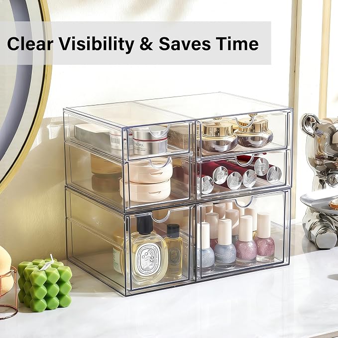 Prsildan Acrylic Makeup Organizer Clear Storage Drawer with 6 Small Drawers - Image 4