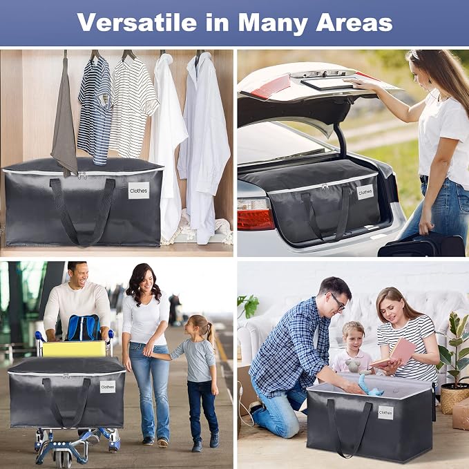 StorageRight Heavy Duty Moving Boxes-Moving Bags with Zipper, Reinforced Handles and Tag Pocket-Collapsible Moving Supplies-Totes for Storage Great for Moving, Storage and Travel 93L(Gray-6 Pack) - Image 7