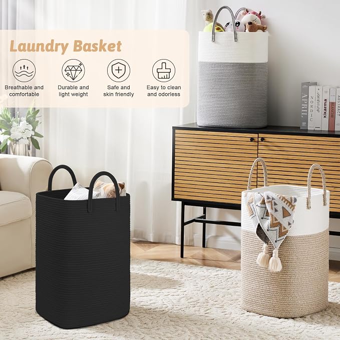 Artfeel Laundry Basket,Woven Cotton Rope Laundry Hamper,80L Versatile Storage for Dirty Clothes,Baby Toys,and Blankets in Bathroom, Nursery,and Living Room - Image 4