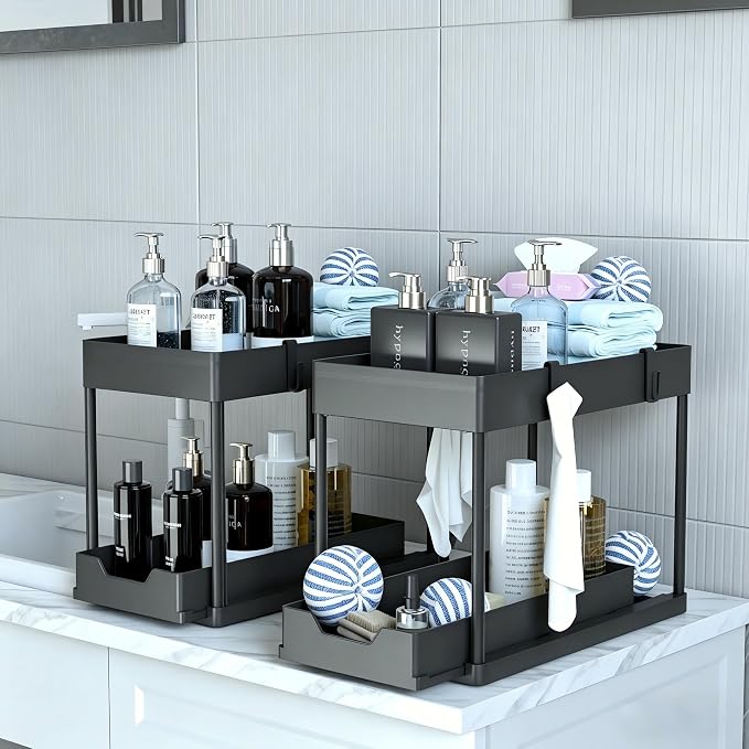DEKAVA Under Sink Organizer 2 Pack, Bathroom Cabinet Organizer, 2 Tier Sliding Cabinet Basket Organizer Drawer, Multi-Purpose Bath Collection Baskets for Bathroom (Black) - Image 5