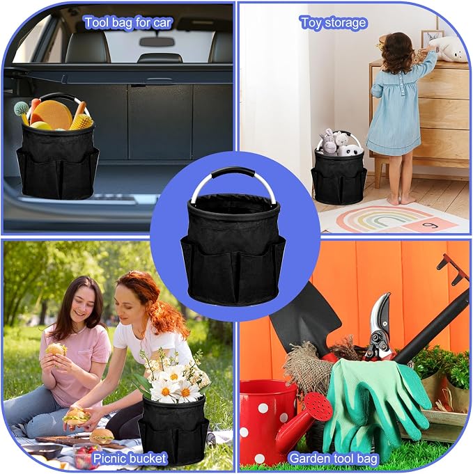 Cleaning Caddy for Cleaning Supplies,17L Cleaning Supply Caddy with Handle Foldable Cleaning Supplies Organizer Bucket Cleaning Products Organizers for Home, Garden (Black) - Image 5