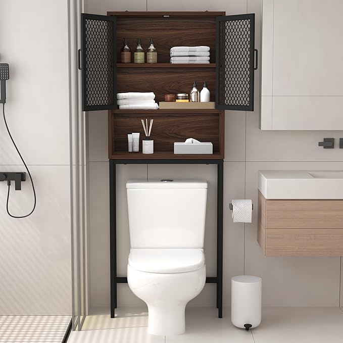 Launica 65 Inch Over The Toilet Storage Cabinet Wood and Metal Walnut - Image 3