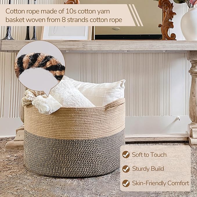 INDRESSME XXXLarge Woven Wicker Blanket Basket Living Room Black Jute, 90L - Image 3