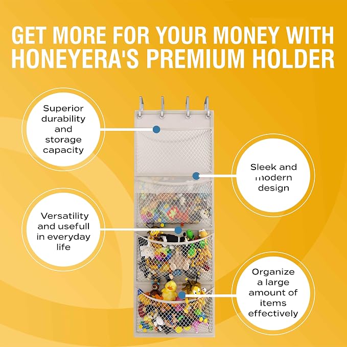 Honeyera The Original Storage for Stuffed Animals, Over Door Organizer for Stuffies, Baby Accessories, Toy Plush, Breathable Hanging Pockets Big Girls Toddler Large Bag - Image 6