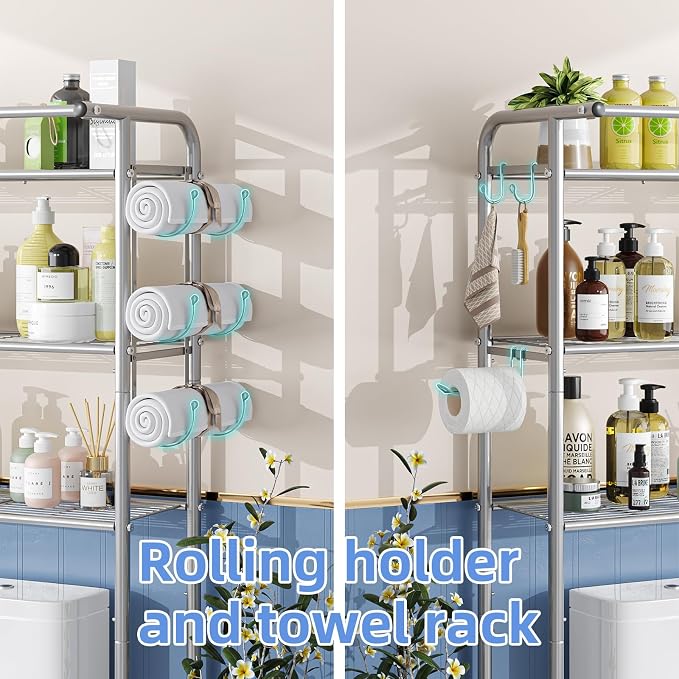 Simple Trending 3 Tier Over The Toilet Rack, Shelf Bathroom, Bathroom Stand Organizer Space Saver, Silver - Image 6