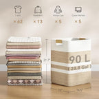 Nunsino 90L Laundry Basket, Cotton Rope Laundry Hamper with Leather Handles - Image 2
