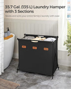 SONGMICS Laundry Hamper, 35.6 Gal. 3 Sections, Collapsible X-Frame - Image 3