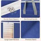 BALEINE 3 Pack Clothes Storage Bags, 24 Gallon Storage Containers with Reinforced Handle, Sturdy Zipper, Closet Organizer for Blanket, Comforter, Pillow, Bedding (Blue, 3 Pack) - Image 8