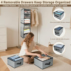 2-in-1 Durable 6-Tier Hanging Closet Organizer with 4 Removable Drawers,2 Separable 3-Tier Thickened Fabric Hanging Shelf Clothes Storage Organization Space-saving for Bedroom,Dorm,Guestroom,RV,Travel - Image 6