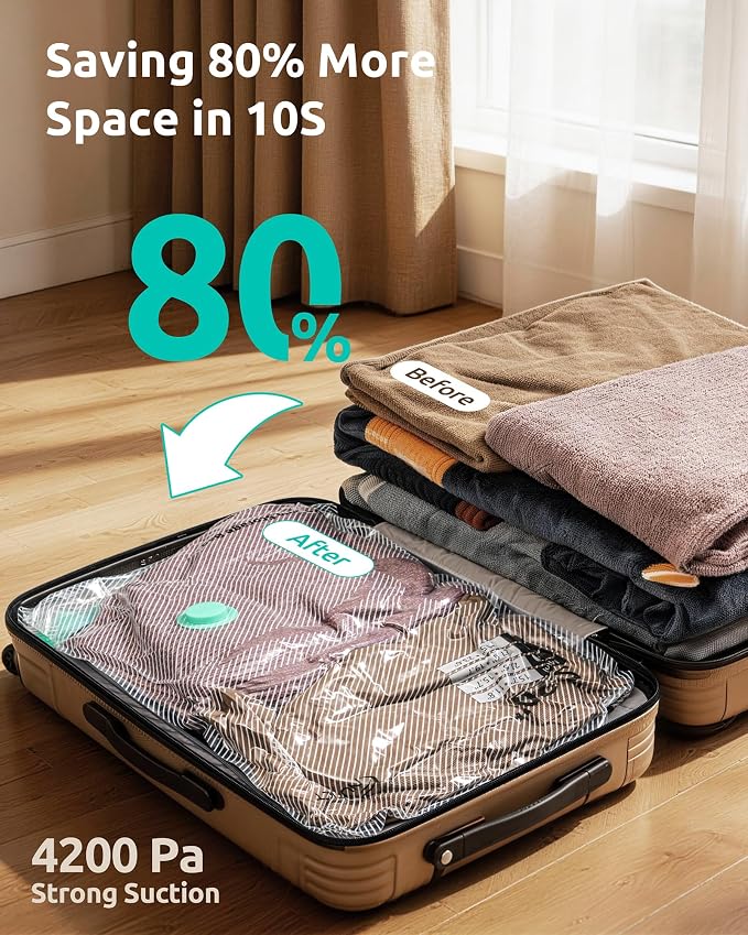 Vacuum Seal Storage Bags for Clothing Travel with Electric Pump, 12 Pack - Image 3