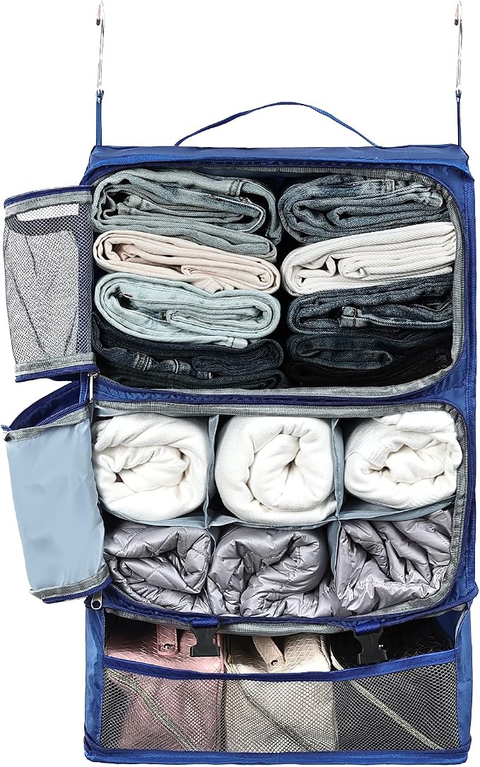 Surblue Hanging Shelves Travel Storage Bag Compression Packing Cube for Suitcase Portable Closet Organizer Collapsible with Extension Layer Large Capacity,Blue,XXL by SURBLUE