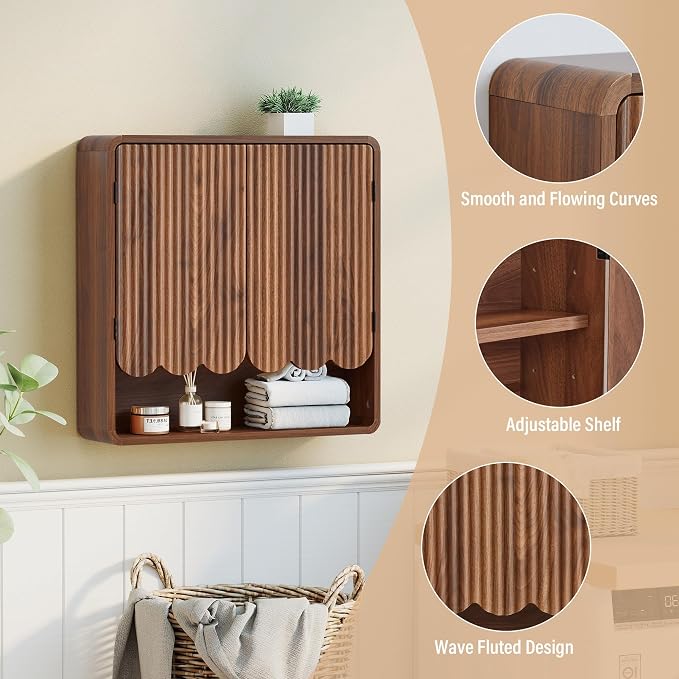 AVZEAR Fluted Bathroom Wall Cabinet Over the Toilet Storage Cabinet, Walnut - Image 5