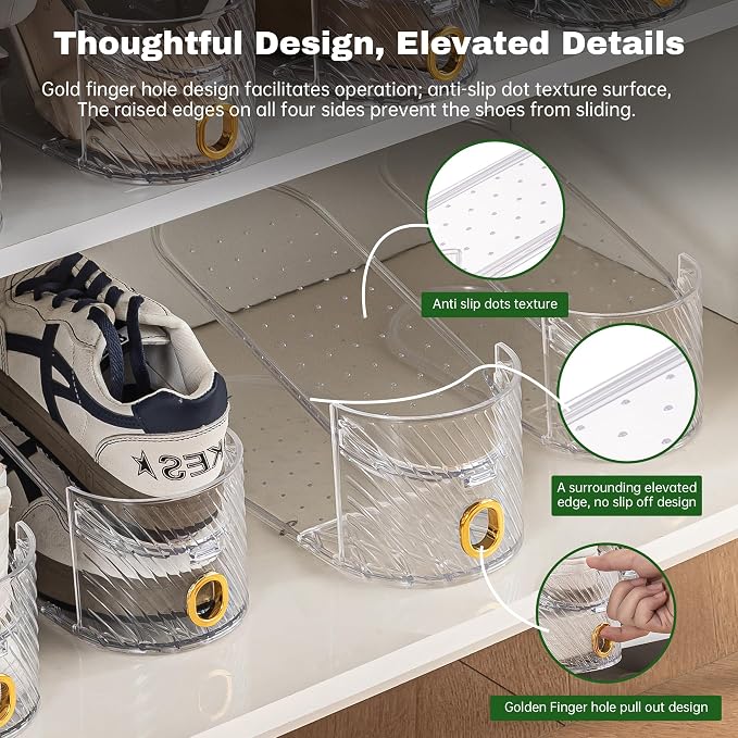 Shoe Slot Organizer，Adjustable Slot Organizer for Pairs of Shoes, Space Saver, Double Deck Riser Rack, Double-Layer Design for Shoe Slots Organizer for Closet. (10, Clear) - Image 3