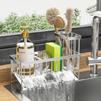Cisily Sink Caddy Sponge Holder for Kitchen, 304 Stainless Steel Rustproof, Kitchen Sink Caddy with High Brush Holder, Dish Sponge Organizer with Divider(Silver) - Image 6