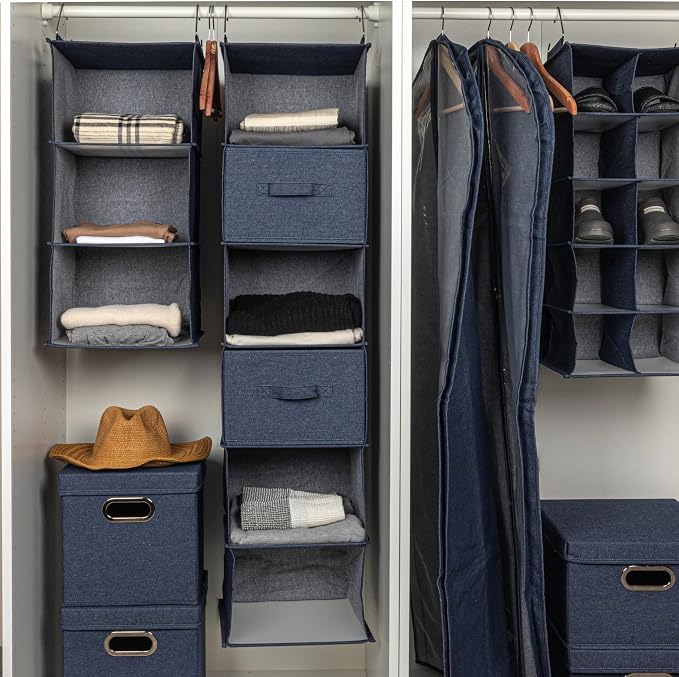 Household Essentials Hanging Cotton Blend Closet Organizer with 6 Storage Shelves, Denim - Image 5