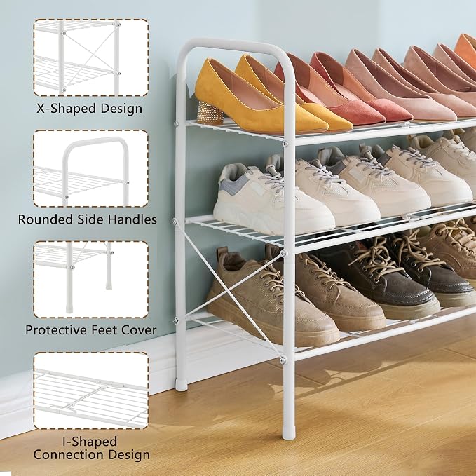 Hoctieon 3 Tier Durable Mesh Style Shoe Rack, Entryway Shoe Shelf, Shoe Rack FreeStanding, Shoe Storage Organizer, Shoe Rack for Closet, Space Save For bathroom, Hallway, Bedroom, Living Room, White - Image 5