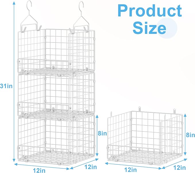 Sonyabecca 3-Tier Hanging Closet Organizer with 5 S Hooks, Closet Shelves for Clothes, Shoes, Handbags, Accessories, Hanging Basket, Closet Storage, Closet System, Closet Organizers and Storage - Image 3