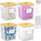 HomePekite Laundry Pods Storage Container, Clear Acrylic Laundry Room Organization and Storage ,Detergent Powder Container,with Wooden Lids & Labels, 4 Pack by Unknown