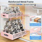 Under Sink Organizer, 2 Tier Pull Out Under Cabinet Organizer Shelf with Pad for Framed Cabinets, Metal Slide Out Under Sink Storage, Mesh Sliding Drawers for Kitchen Bathroom Laundry(Pink, 1 Pack) - Image 6