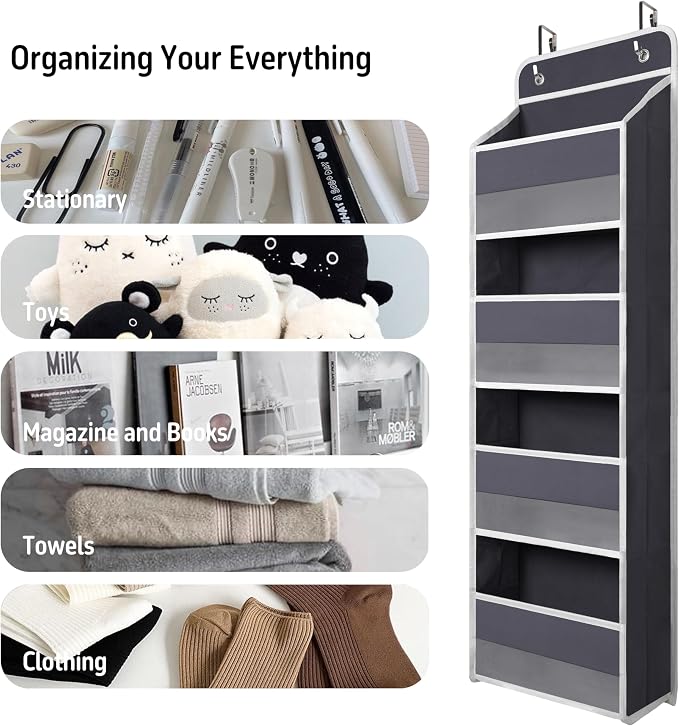 Giraffe Creation Compact Gray Over Door Organizer with 4 Large Clear Pockets, Compact Hanging Door Storage for Closet, Bathroom, Bedroom, Dorm, Nursery Essentials - Image 6