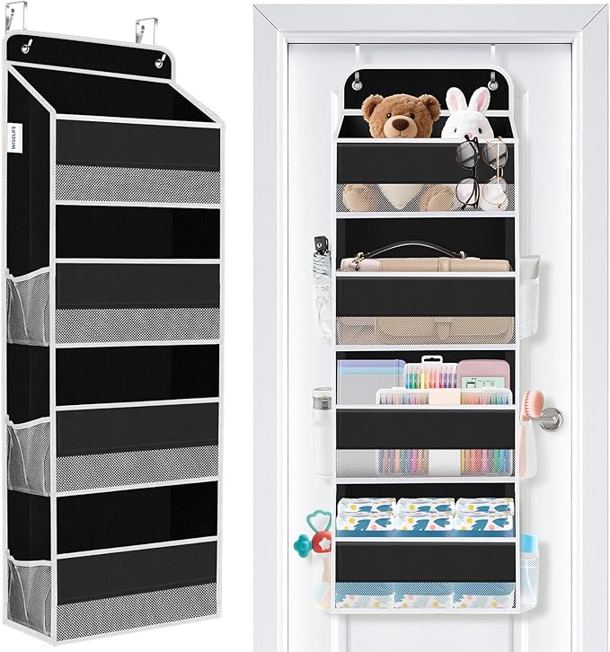 Over The Door Organizer Storage Large Capacity Hanging Bedroom Storage | 4 Shelves, 40 LB Capacity, Foldable Mesh Design, Clear Window, Sturdy, Large Storage Organizer for Nursery, Pantry & Closet by WiseLife