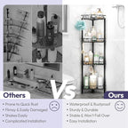 SWTYMIKI Standing Shower Caddy Corner - 4‑Tier Stainless Steel Shower Organizer Shelf with 16 Hooks and Adhesive Pads, Rustproof Corner Shelves Stand Rack for Bathroom Shower Room, Black - Image 2