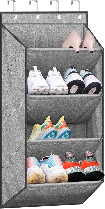 SLEEPING LAMB Over the Door Shoe Organizer for Closet, Short Hanging Shoe Rack with Large Deep Pockets, Narrow Door Sneaker Storage for Boots in RV, Dorm, Grey by SLEEPINGLAMB