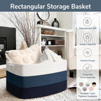 Goodpick Large Woven Rope Blanket Basket, Rectangle, Light Blue - Image 7