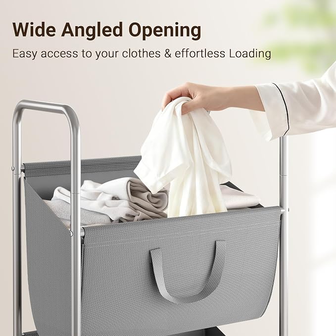 ELYKEN 3-Tier Vertical Rolling Laundry Hamper with Wheels & Removable Bags - Image 5