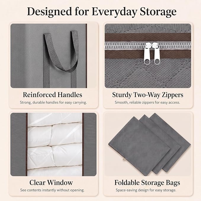 Comforter Storage Bags 120L for Blanket Clothes Bedding Sheet 2 Pack Grey - Image 7