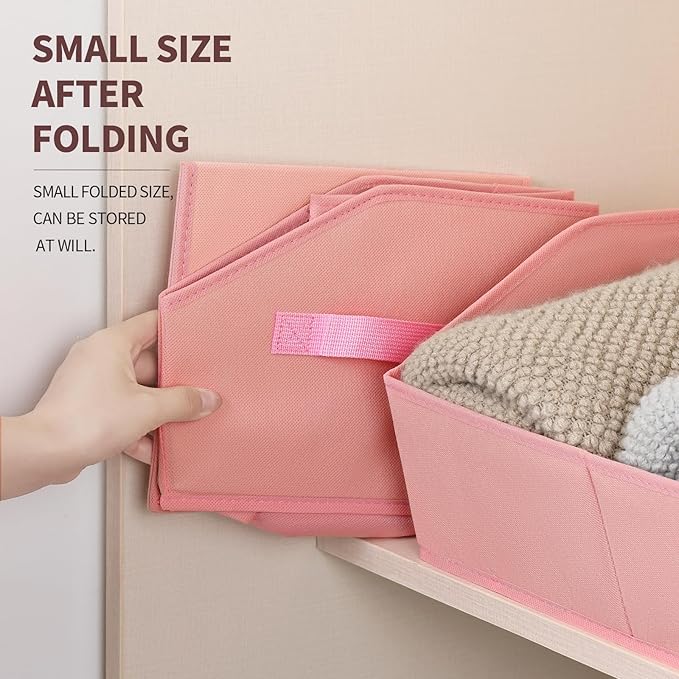 Homsorout Closet Baskets for Shelves Trapezoid - Decorative Storage Baskets with Handle, Closet Bins for Organization, Shelf Storage Bins for Clothes, Books, Home, Office, 10 Pack, Pink - Image 6