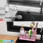 Cisily Pink Kitchen Sink Caddy Organzier with High Brush Holder, Sponge Holder for Sink, 304 Rustproof Stainless, Kitchen Countertop Soap Dispenser Organizer - Image 6