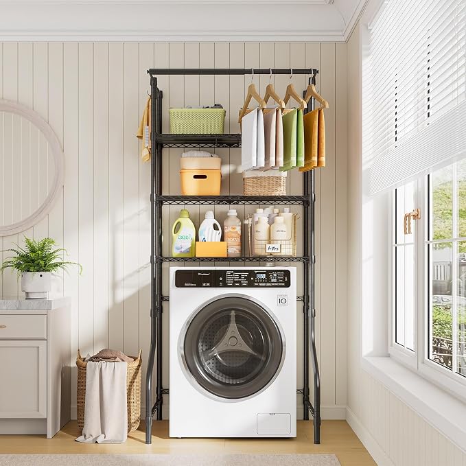 ONBRILL 3 Tiers Expandable Over Washer and Dryer Shelves, Black - Image 8