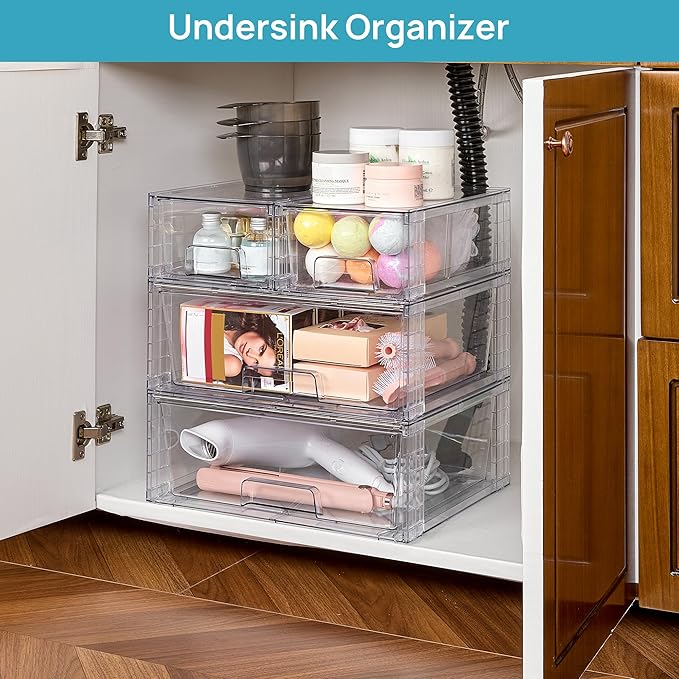 Vtopmart Clear Stackable Storage Drawers, 3 Pack Wide Organizer Set - Image 2