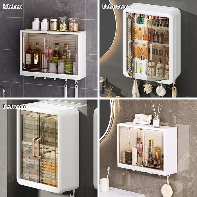 DASITON Wall Mounted Large Capacity Makeup Organizer,Dustproof Cosmetic Organizer,Bathroom Organizers and Storage,Skincare Organizers for Vanity,Bedroom(White 01) - Image 3
