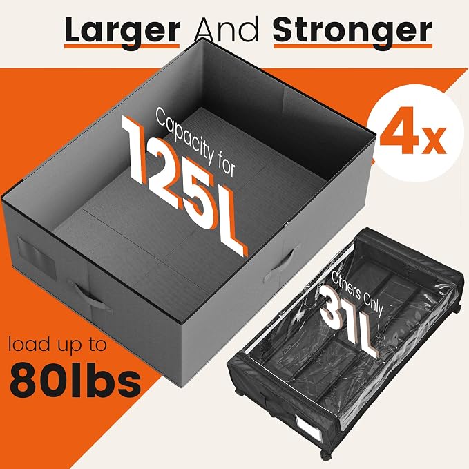 XXXXL 125L Under Bed Storage, Storage Containers with Support & Clear Lid, Support Frame, Underbed Storage Bins for Clothes, Shoes, Blankets, and Toys 2 pack - Image 3