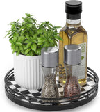 AMH 9-Inch Black and White Checkerboard Lazy Susan with Oak Base by AMH