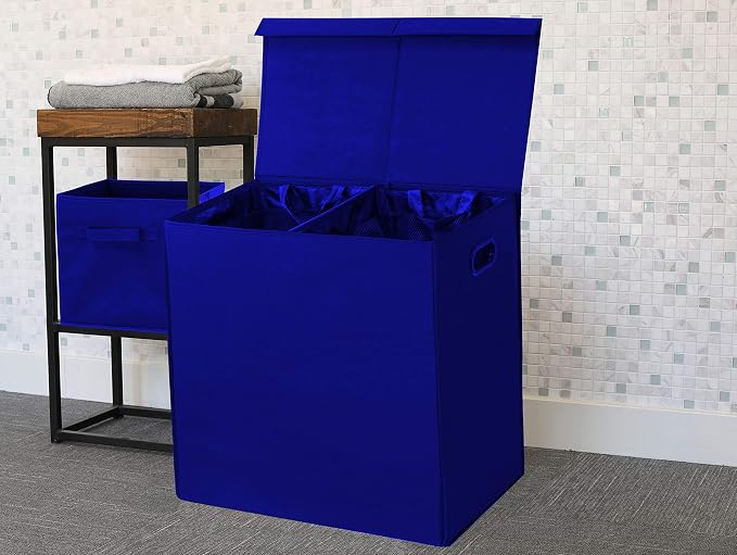 Simple Houseware Double Laundry Hamper with Lid & Removable Bags, Dark Blue - Image 5