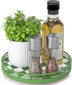 Green and White Checkerboard Lazy Susan with Rubberwood Base and Metal Rail by AMH