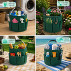 Cleaning Caddy with Handle, 17L Foldable Storage Basket, Heavy Duty 600D Oxford Cloth Organizer, Portable Supply Bag, Multi-Purpose Supplies Caddy for Home, Bathroom, Kitchen, Garden - dark green - Image 4