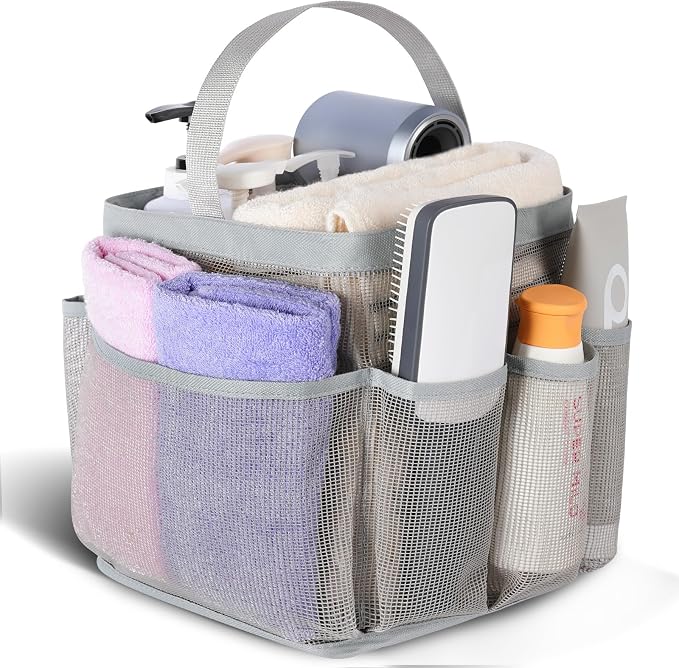 EUDELE Mesh Shower Caddy Portable for College Dorm Room Essentials,Portable Shower Caddy Dorm with 9-Pocket Large Capacity, Shower Bag for Beach, Swimming, Gym, Travel essentials, Grey by EUDELE