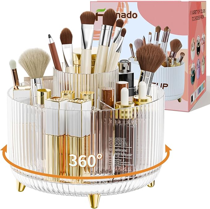 fanado 360° Rotate Makeup Brush Holder Organizer, Makeup Organizers Countertop, Makeup organization and Skincare Storage for Vanity, Desktop, Bathroom (Clear) by Unknown