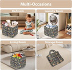 Storage Basket Boho Fabric Large Collapsible Floral Laundry Nursery Hamper Portable Folding Storage for Clothes Toys (Blue) - Image 4