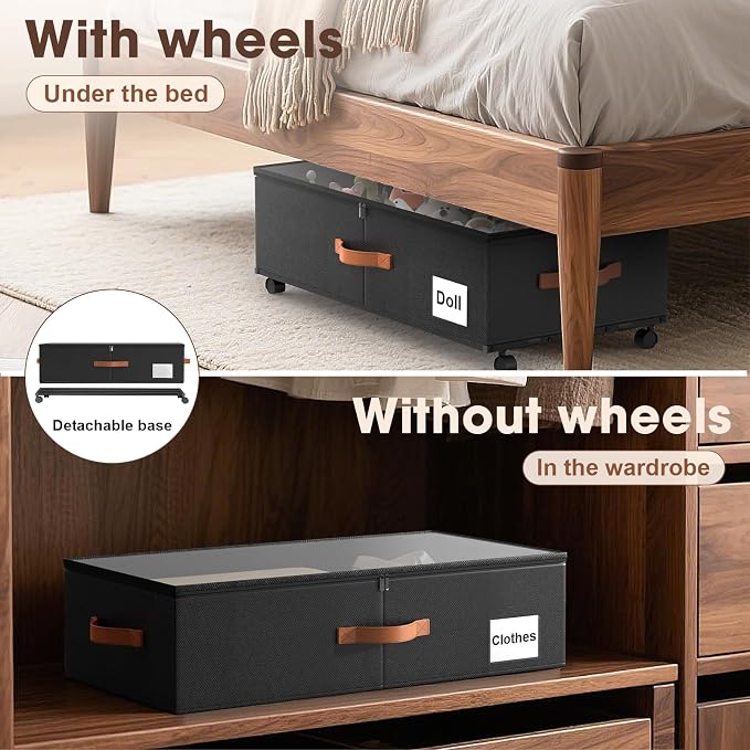 Eastherry Under Bed Storage Containers with Wheels, 9.5 inches Higher Underbed Shoes Blankets Clothes Toy Storage Drawers for College Dorms Bedrooms Nursery Rooms Organization, 2 Pack to be Assembled - Image 6