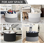 INDRESSME 115L Extra Large Woven Rope Blanket Basket Living Room, Black - Image 4