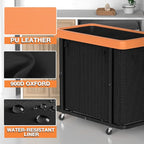 Laundry Basket with Wheels, 230L Leather Patchwork Laundry Sorter 3 Section - Image 2