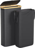 Foluck Slim Laundry Hamper, 60L Waterproof Narrow Laundry Basket with Lid and Removable Bag, Collapsible Tall Clothes Hamper with Bamboo Handles for Clothes Toys in Dorm Bedroom Bathroom, Black by Foluck