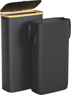 Foluck Slim Laundry Hamper, 60L Waterproof Narrow Laundry Basket with Lid and Removable Bag, Collapsible Tall Clothes Hamper with Bamboo Handles for Clothes Toys in Dorm Bedroom Bathroom, Black by Foluck